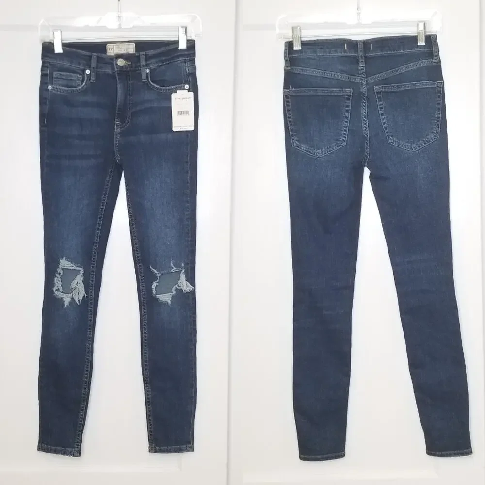 Free People High Rise Busted Knee Skinny Jeans NEW